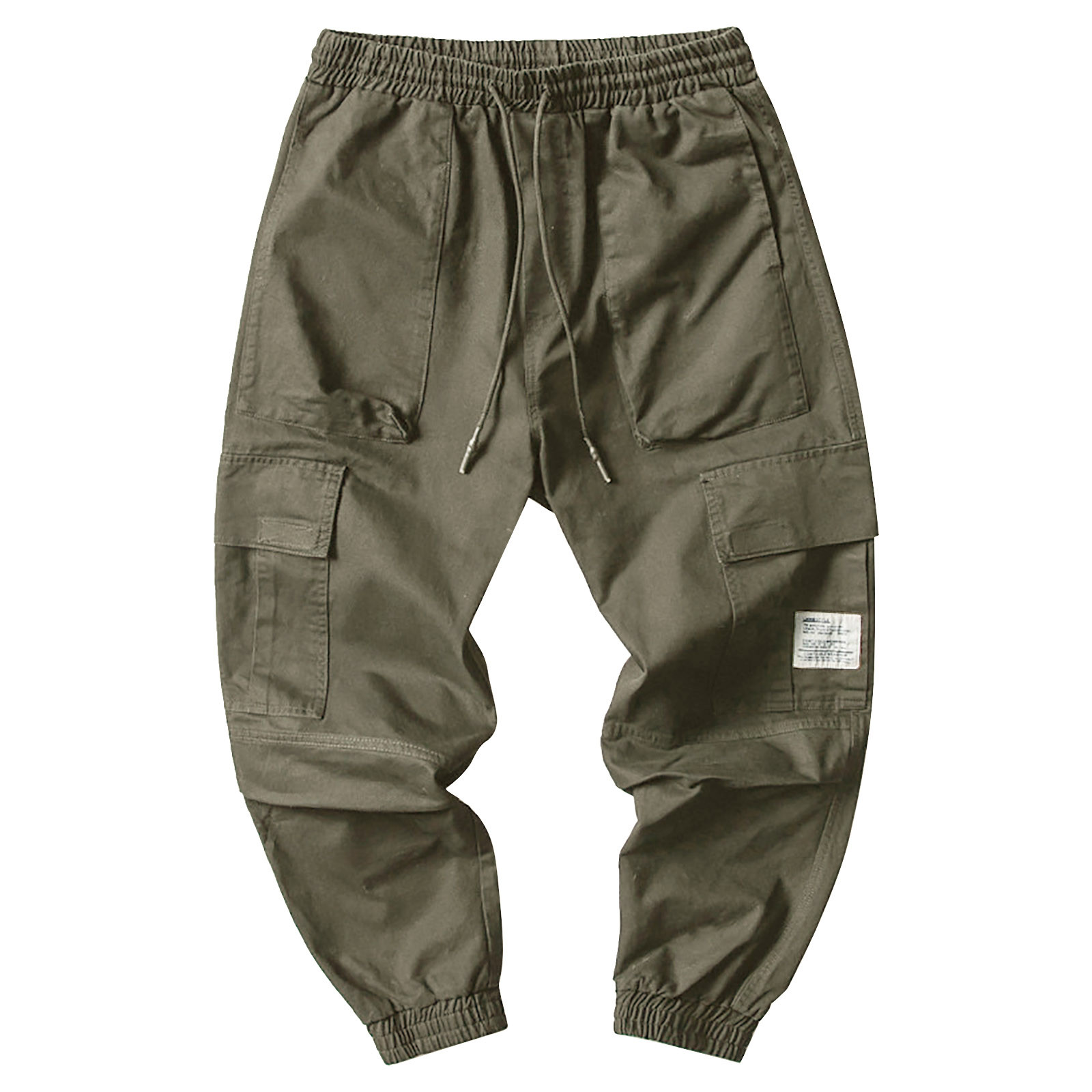 thumbnail image 2 of Pantalones cargo de algodón para hombre - Cintura elástica con cordón - Pantalones deportivos informales, tallas M-XXXL, 2 of 8